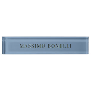 Blue Grey Minimalist Plain Legible Modern Desk Name Plate