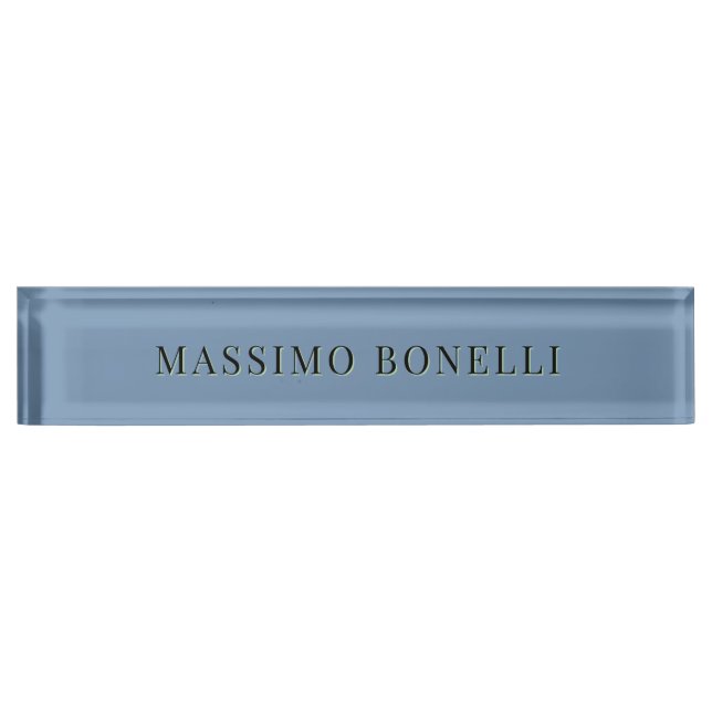 Blue Grey Minimalist Plain Legible Modern Desk Name Plate (Front)