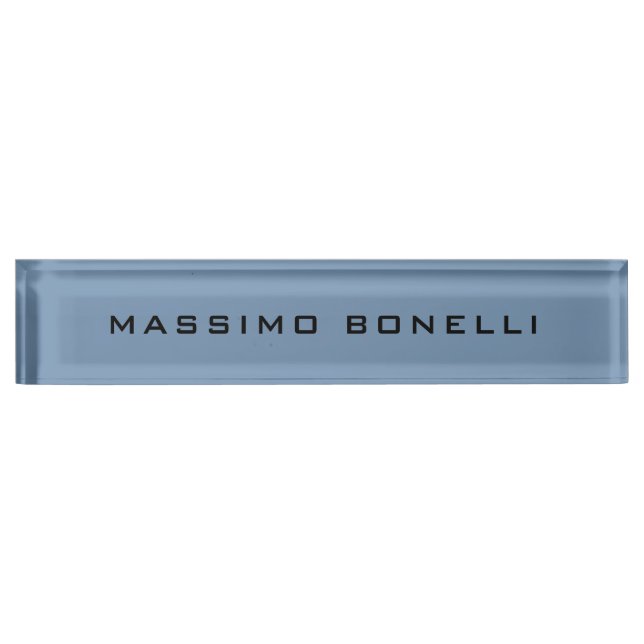 Blue Grey Minimalist Plain Legible Modern Desk Name Plate (Front)