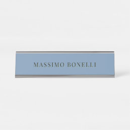 Blue Grey Minimalist Plain Legible Modern Desk Name Plate