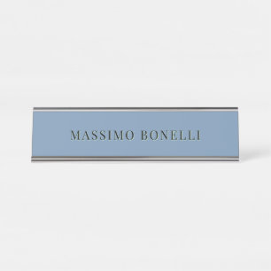 Blue Grey Minimalist Plain Legible Modern Desk Name Plate