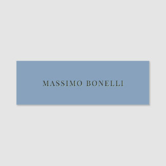 Blue Grey Minimalist Plain Legible Modern Name Tag