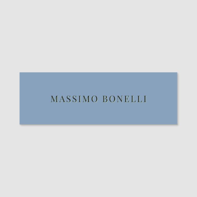 Blue Grey Minimalist Plain Legible Modern Name Tag (Front)