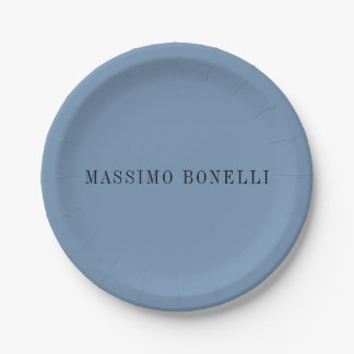 Blue Grey Minimalist Plain Legible Modern Paper Plates