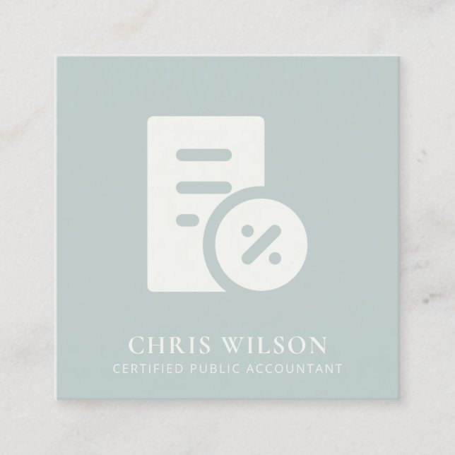 BLUE GREY MODERN CALCULATION ICON ACCOUNTING TAX SQUARE BUSINESS CARD (Front)