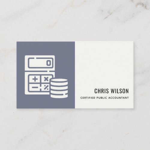 BLUE GREY MODERN CALCULATOR COIN ACCOUNTING ICON BUSINESS CARD