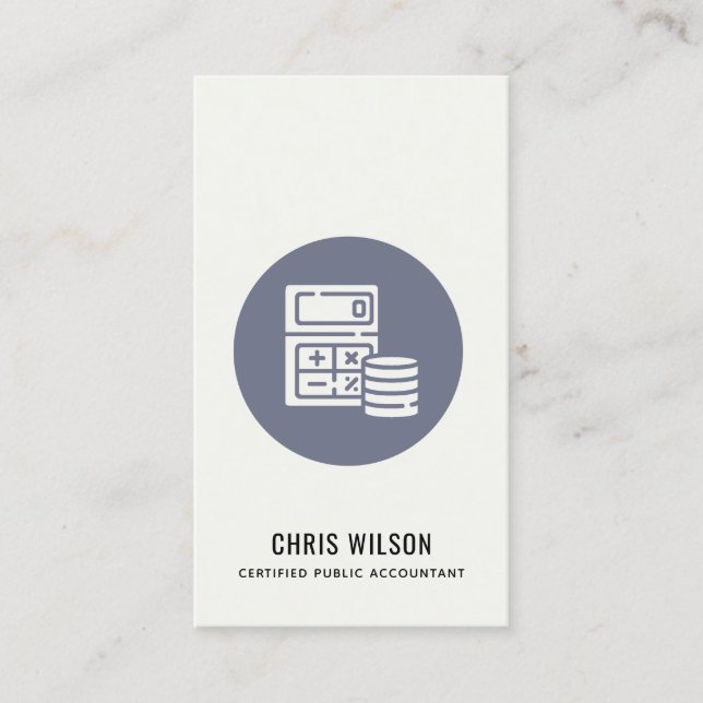 BLUE GREY MODERN CALCULATOR COIN ICON ACCOUNTING BUSINESS CARD (Front)