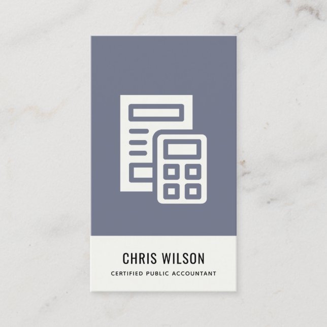 BLUE GREY MODERN CALCULATOR ICON ACCOUNTING TAX BUSINESS CARD (Front)