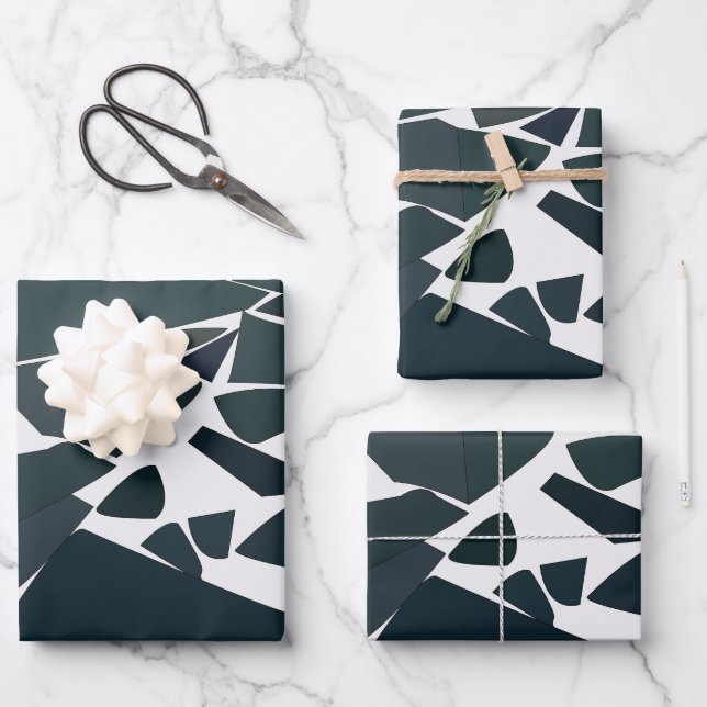 Blue Grey Modern Geometric Pattern Wrapping Paper Sheets (Front)