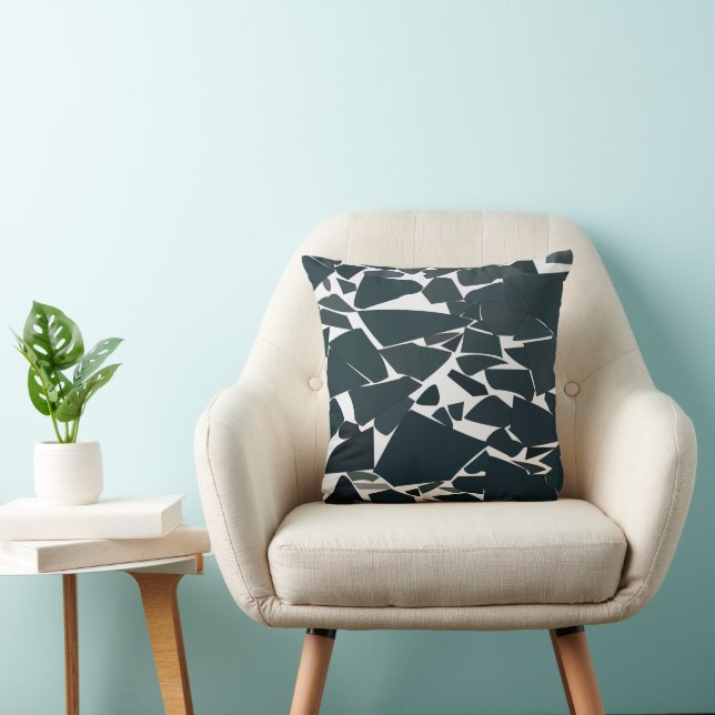 Blue Grey Modern Geometric  Throw Pillow (Chair)