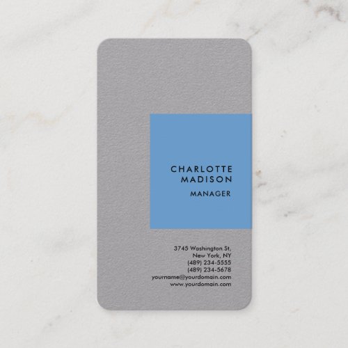 Blue Grey Modern Minimalist Plain Professional Business Card