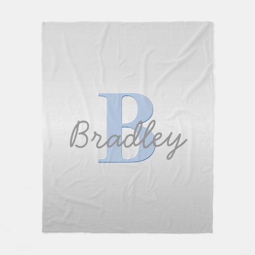Blue  Grey Monogram Editable Color Combination Fleece Blanket