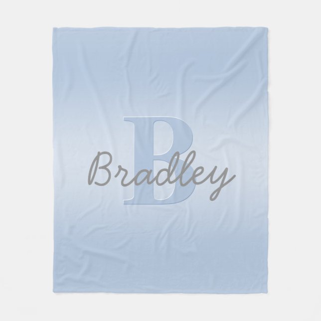 Blue & Grey Monogram Editable Color Combination Fleece Blanket (Front)