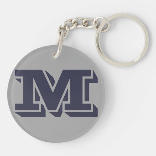 Blue Grey Monogrammed Custom Initial Monogram M Keychain