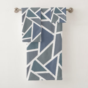 Blue-grey mosaic pattern bath towel set