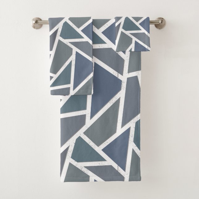 Blue-grey mosaic pattern bath towel set (Insitu)
