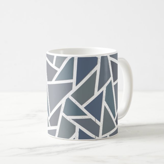 Blue-grey mosaic pattern coffee mug (Front Right)