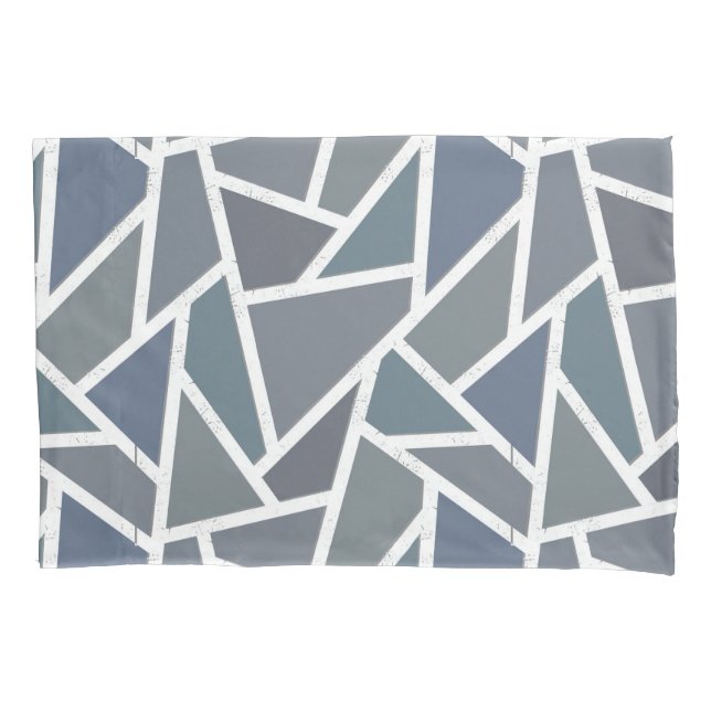 Blue-grey mosaic pattern pillow case (Front)