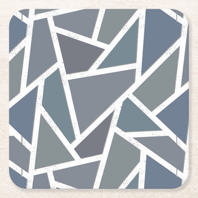 Blue-grey mosaic pattern square paper coaster (Front)