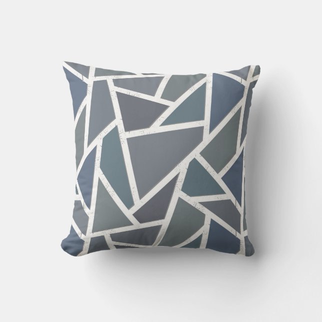 Blue-grey mosaic pattern throw pillow (Front)