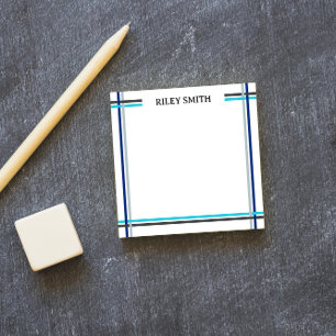 Blue & Grey Overlapping Stripes Add Name Post-it Notes