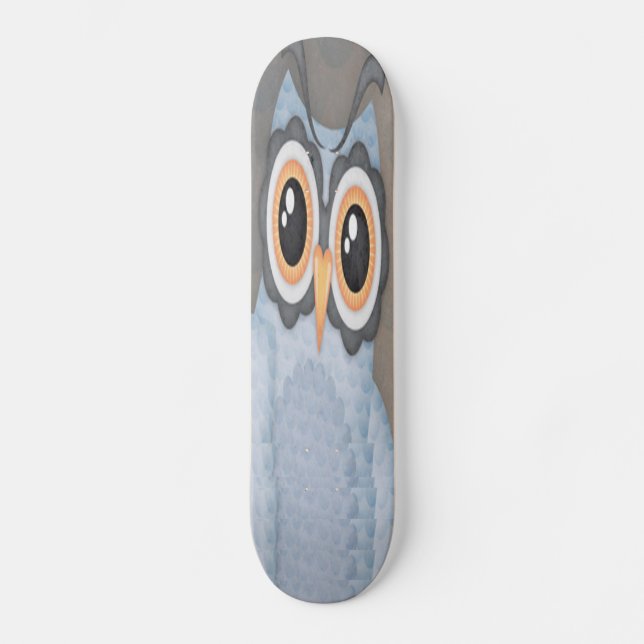 Blue Grey Owl Skateboard Deck (Front)