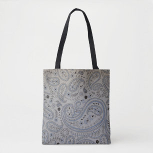 Blue Grey Paisley Tote Bag