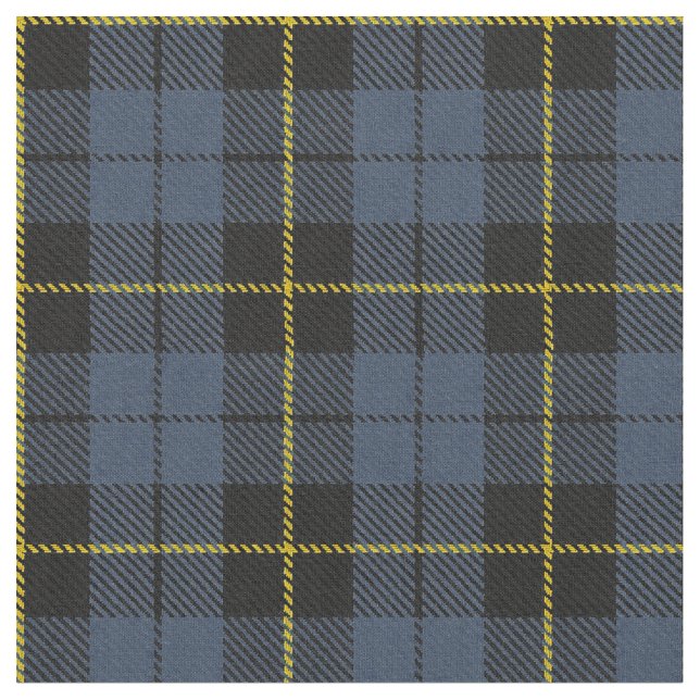 Blue/Grey plaid yellow/gold/black stripe Fabric (Close Up)