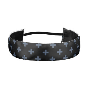Blue-grey polka crosses on black athletic headband