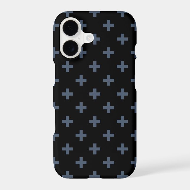 Blue-grey polka crosses on black Case-Mate iPhone case (Back)