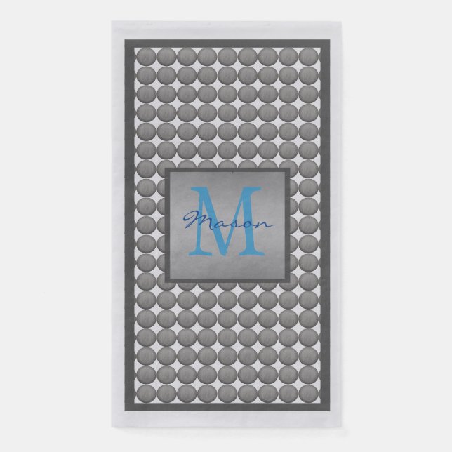 Blue & Grey Polka Dot Pattern Monogram Paper Guest Towels (Front)