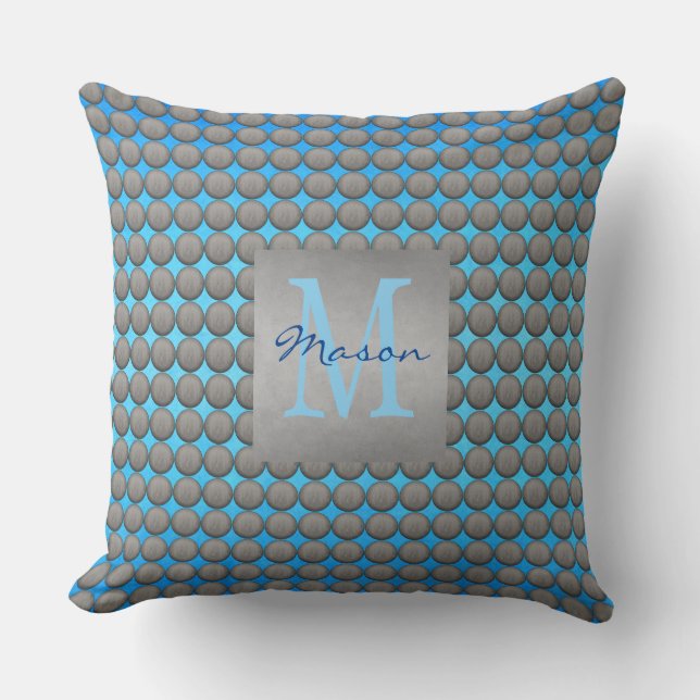 Blue & Grey Polka Dot Pattern Throw Pillow (Front)