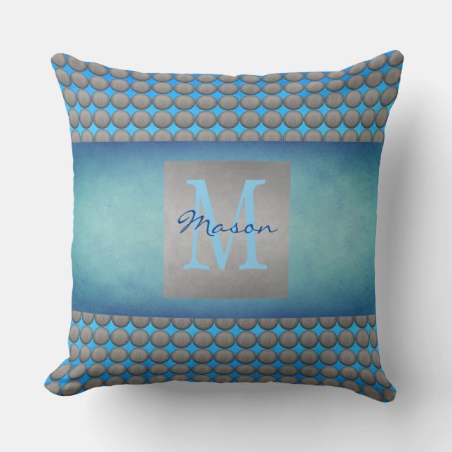 Blue & Grey Polka Dot Pattern Throw Pillow (Front)