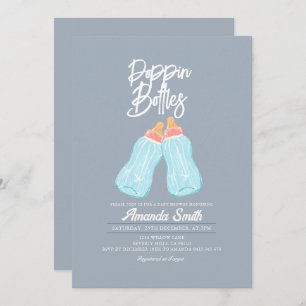 Blue Grey Poppin Bottles Baby Shower Invitation