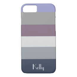 Blue Grey Purple Stripe Monogram Name Customize iPhone 8/7 Case