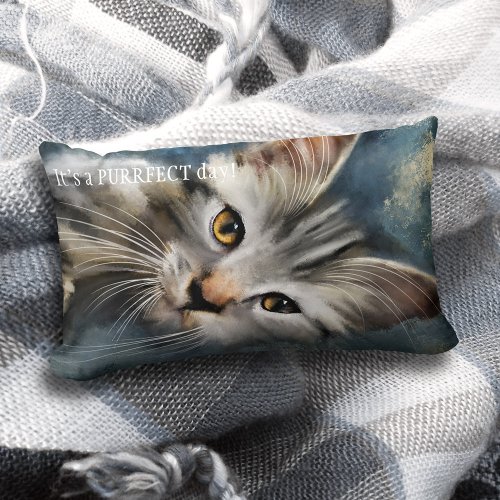 Blue Grey Purrfect Tabby Cat Pillow