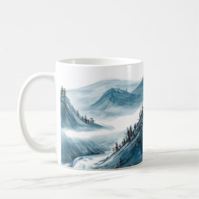 Blue-grey Rolling Mountains Cloud Nature Landscape Coffee Mug (Left)
