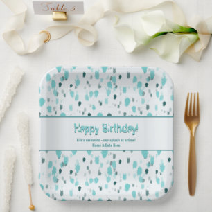 Blue & Grey Shades, Abstract Fine Art Paint Splash Paper Plates