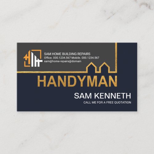 Blue Grey Shades Gold Building Line Home Repairs Business Card