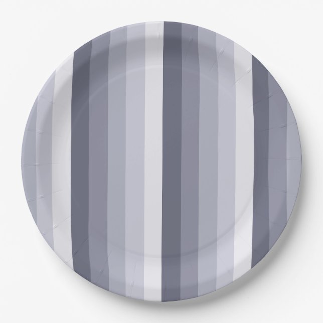 Blue grey shadow stripes paper plates (Front)