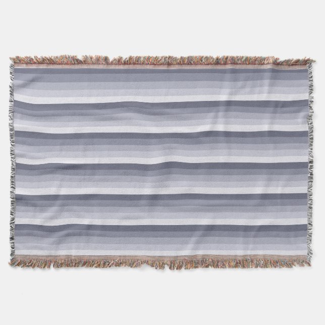 Blue grey shadow stripes throw blanket (Front)