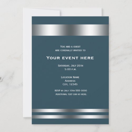Blue Grey  Silver Elegant Dinner Party Event Invitation
