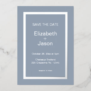 Blue Grey Simple Wedding Save The Date Silver  Foil Invitation