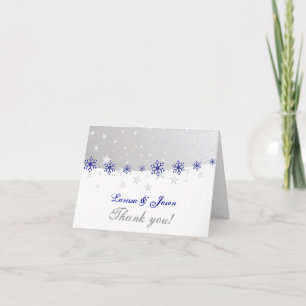 Blue, grey snowflake wedding Thank You photo