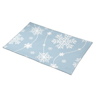 Blue Grey Snowflakes Winter Wonderland Holiday Cloth Placemat