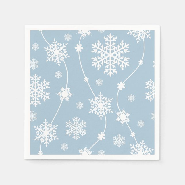 Blue Grey Snowflakes Winter Wonderland Holiday Napkins (Front)