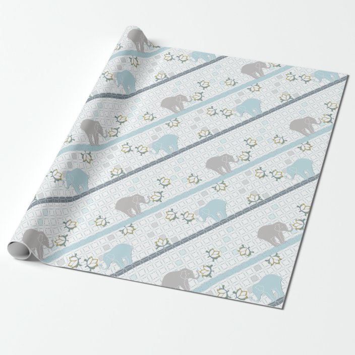 Blue & Grey Stripe Elephant Safari | Baby Shower Wrapping Paper ...