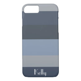 Blue Grey Stripe Monogram Name Customize iPhone 8/7 Case
