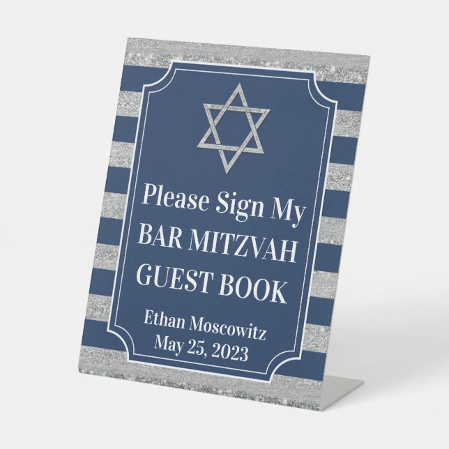 Blue, Grey Striped Bar Mitzvah Sign (Front)