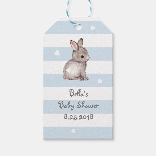 Blue Grey Stripes Bunny Heart Gift Tag